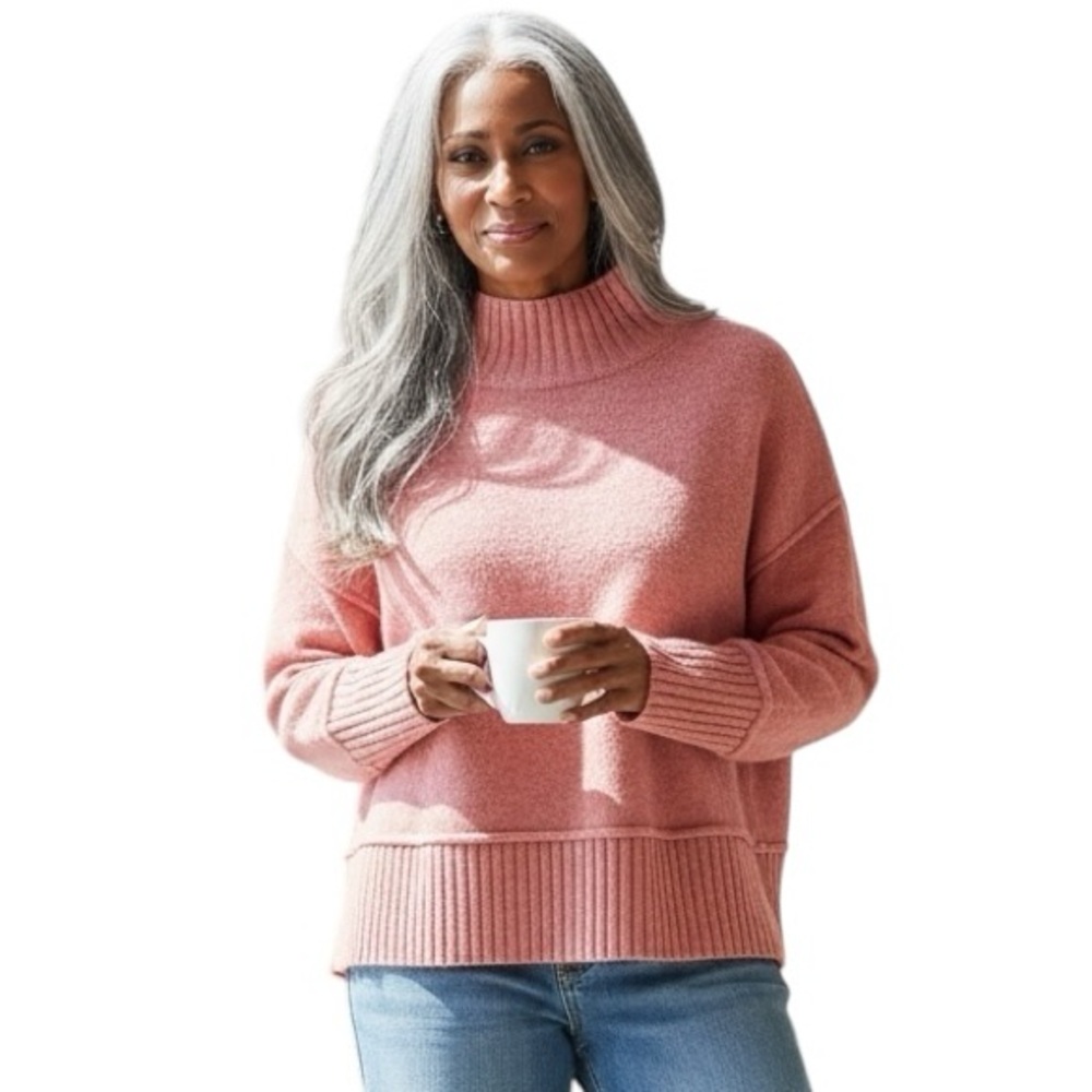 Oliver.o Pink Mock Neck Knit Sweater Ribbed Hem Cozy NWT Womens XL